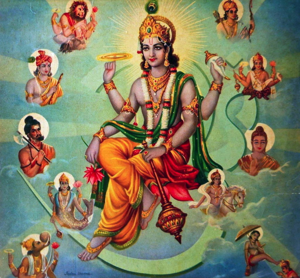 Vishnu et ses avatars (Raja Ravi Varma, 1910)